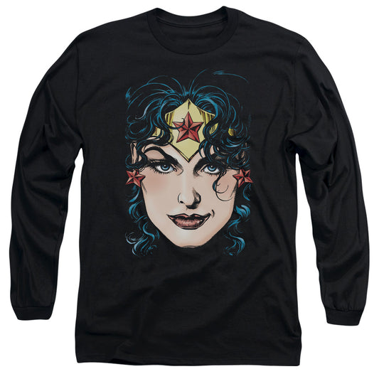 Dco Jla - Wonder Woman Head - Long Sleeve Adult 18/1 - Black T-shirt