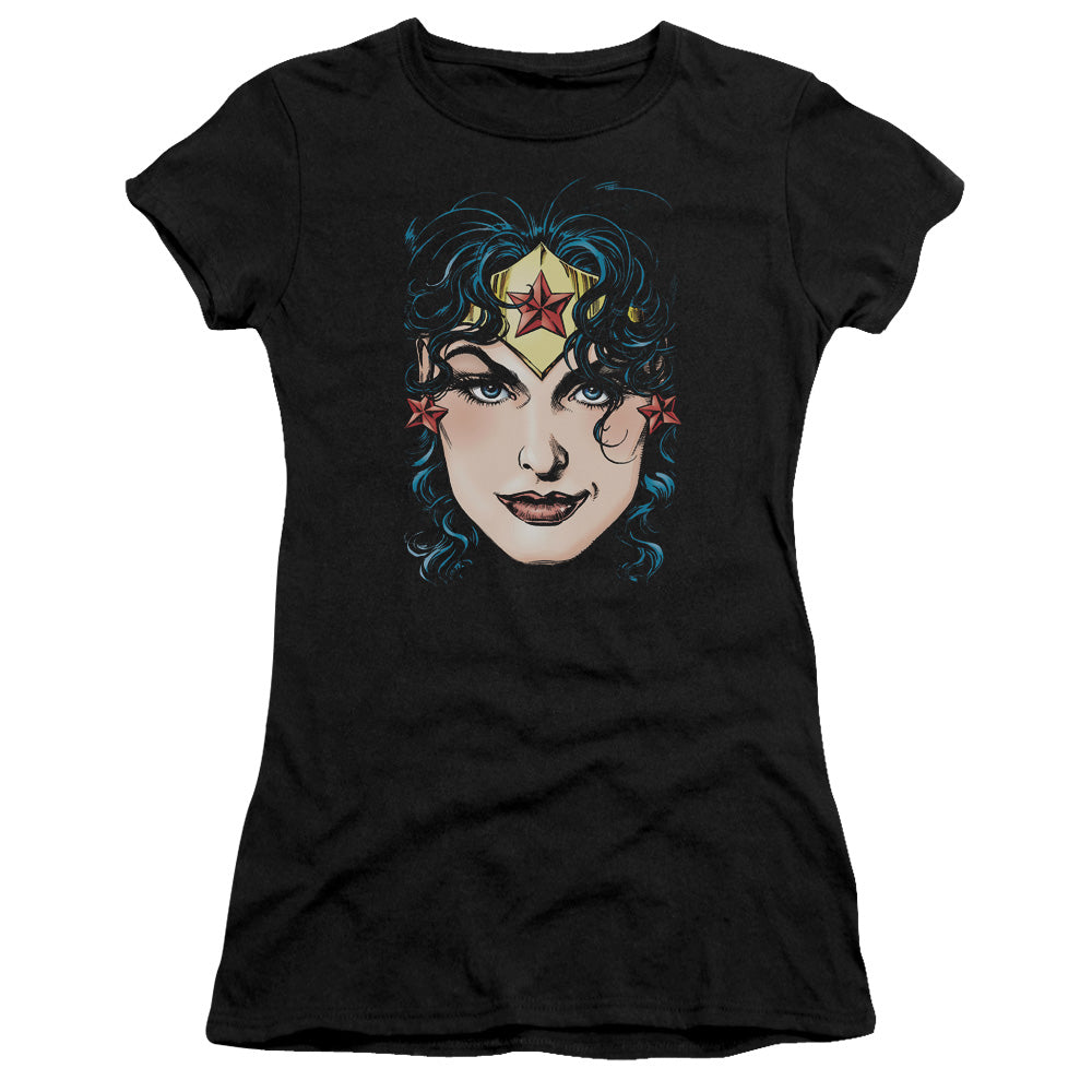 Dco Jla - Wonder Woman Head - Short Sleeve Junior Sheer - Black T-shirt