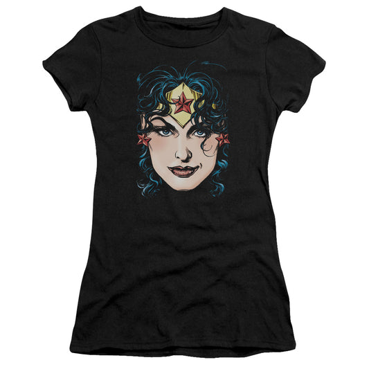 Dco Jla - Wonder Woman Head - Short Sleeve Junior Sheer - Black T-shirt