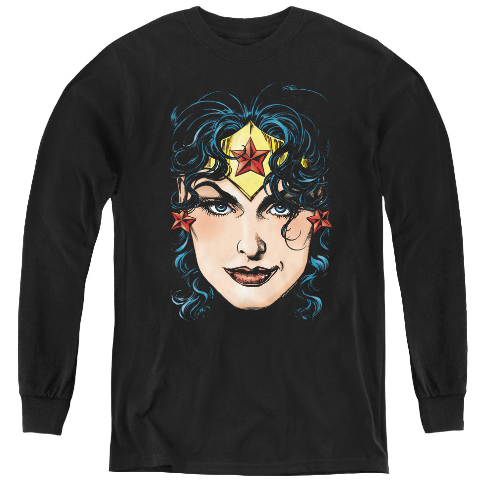 Dco Jla - Wonder Woman Head - Youth Long Sleeve Tee - Black