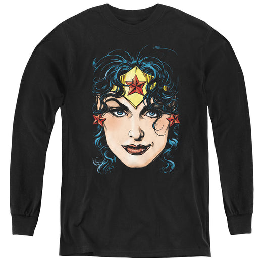 Dco Jla - Wonder Woman Head - Youth Long Sleeve Tee - Black
