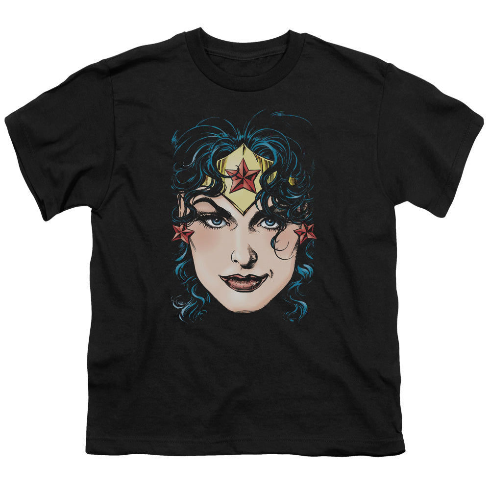 Dco Jla - Wonder Woman Head - Short Sleeve Youth 18/1 - Black T-shirt