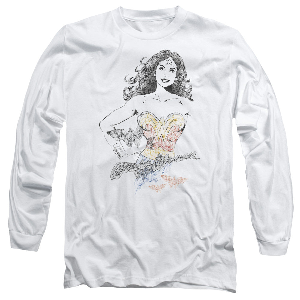 Dco Jla - Wonder Squiggles - Long Sleeve Adult 18/1 - White T-shirt