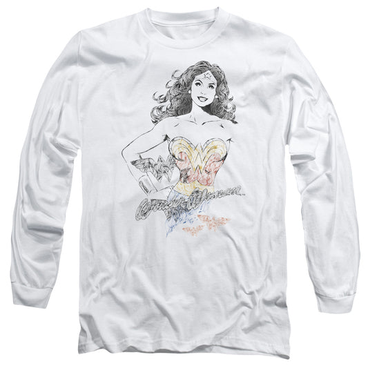 Dco Jla - Wonder Squiggles - Long Sleeve Adult 18/1 - White T-shirt