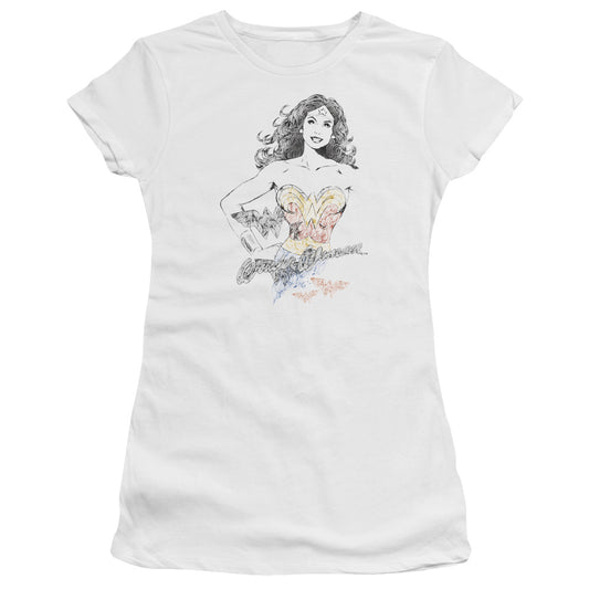 Dco Jla - Wonder Squiggles - Short Sleeve Junior Sheer - White T-shirt