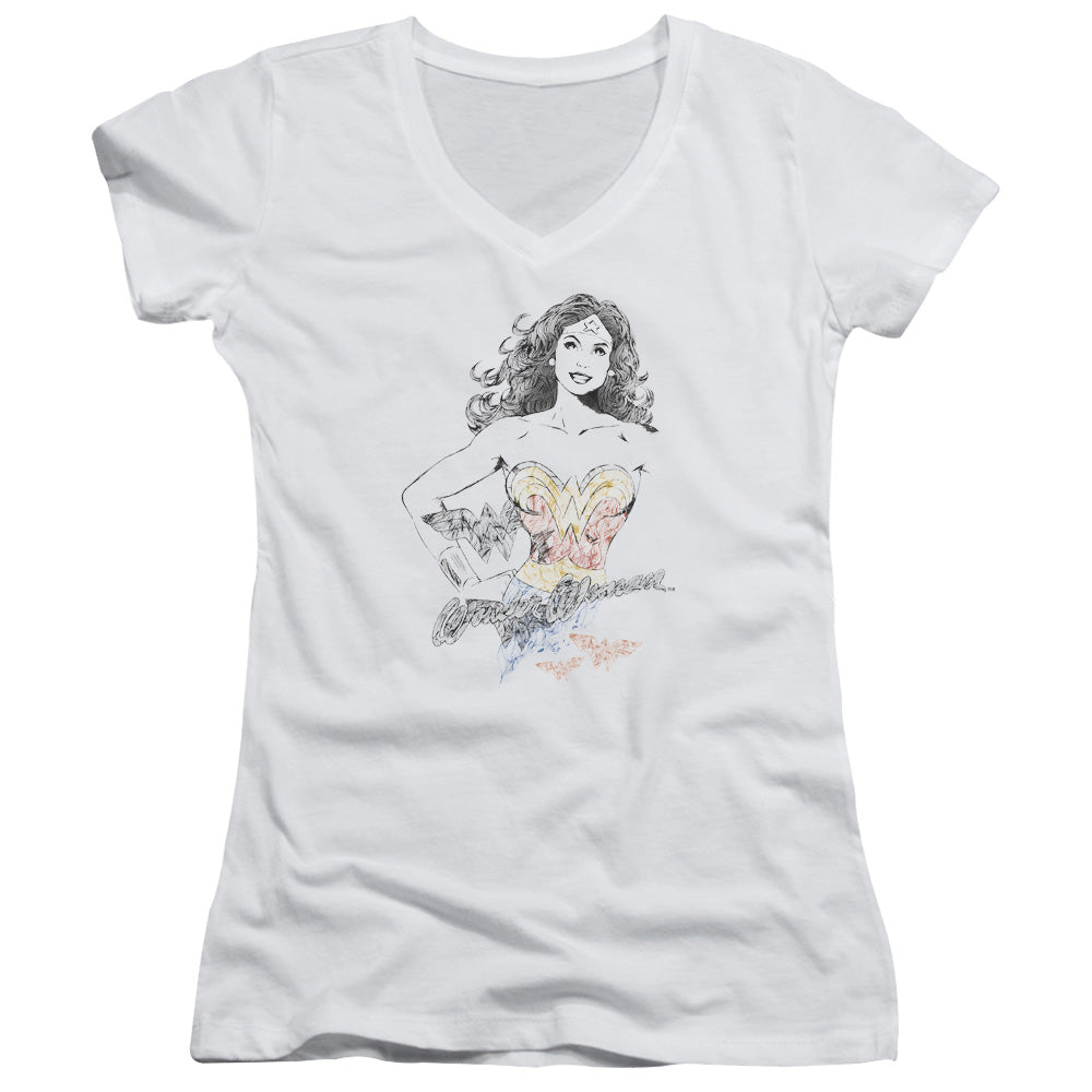 Dco Jla - Wonder Squiggles - Junior V-neck - White