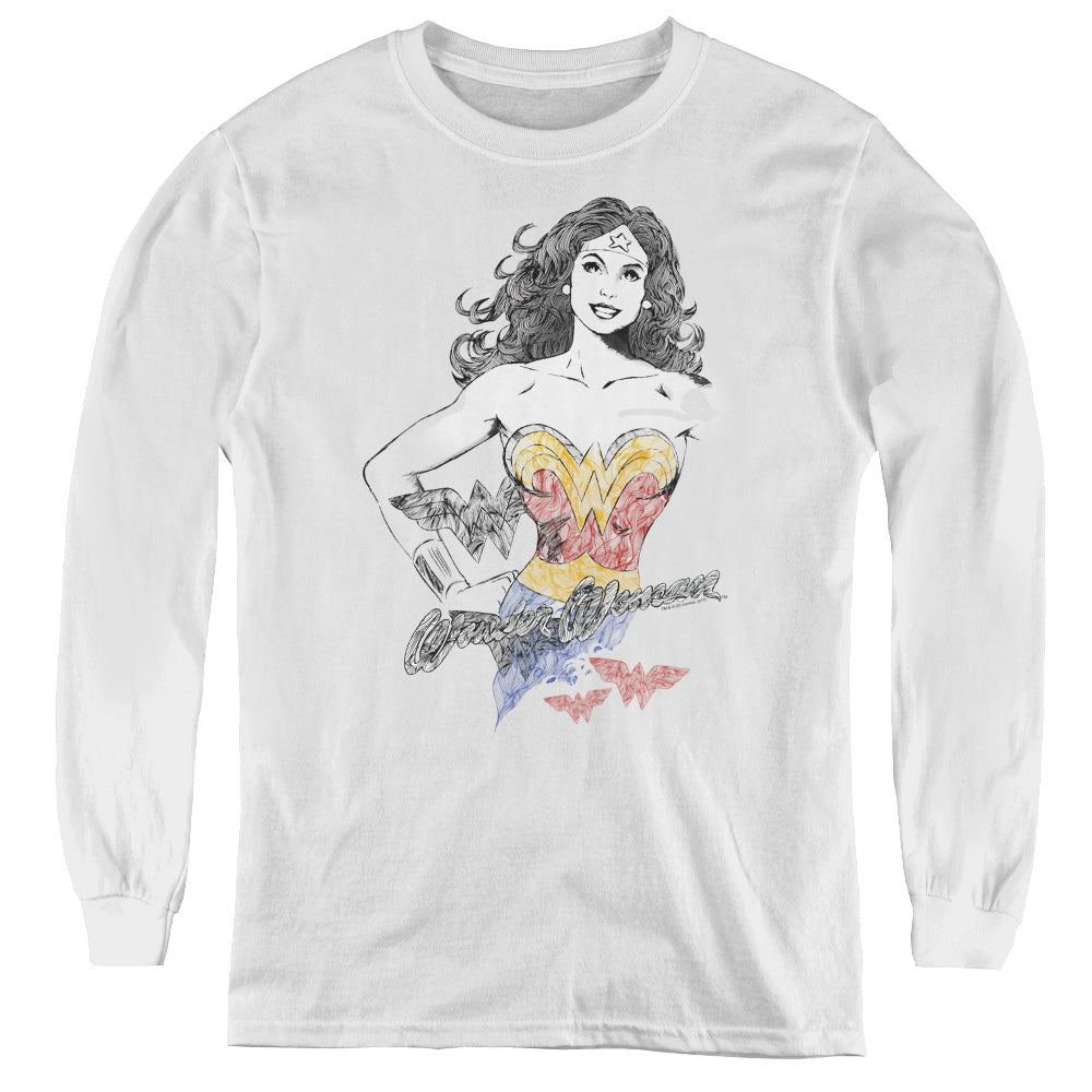 Dco Jla - Wonder Squiggles - Youth Long Sleeve Tee - White