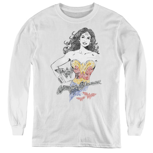 Dco Jla - Wonder Squiggles - Youth Long Sleeve Tee - White