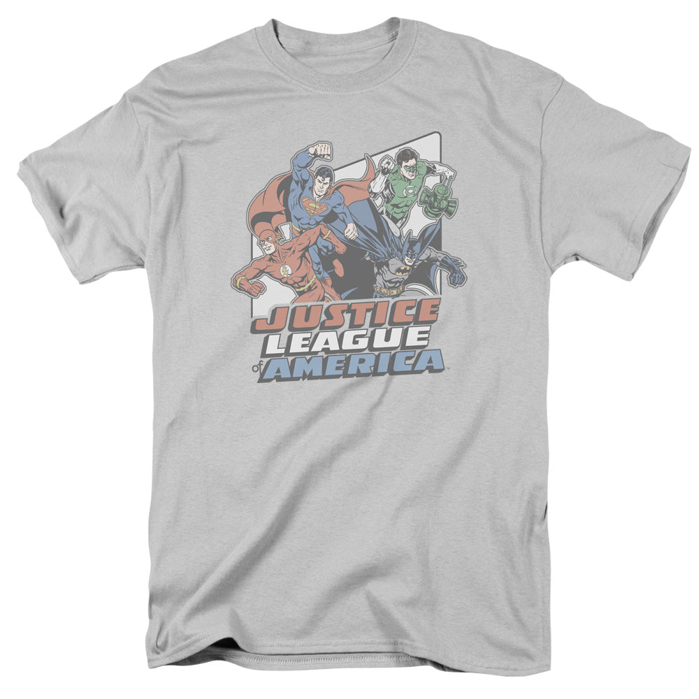 Jla - Four Against Crime - Short Sleeve Adult 18/1 - Silver T-shirt