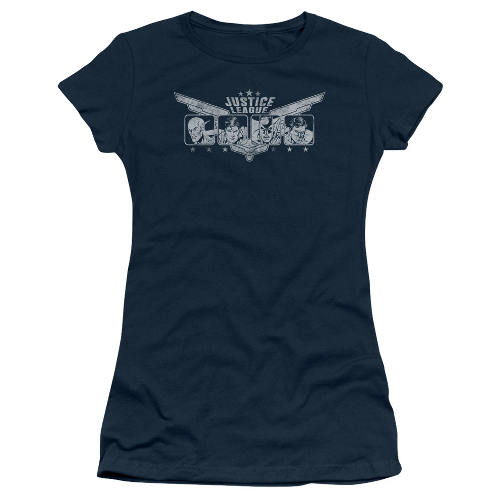 Jla - Justice Wings - Short Sleeve Junior Sheer - Navy T-shirt