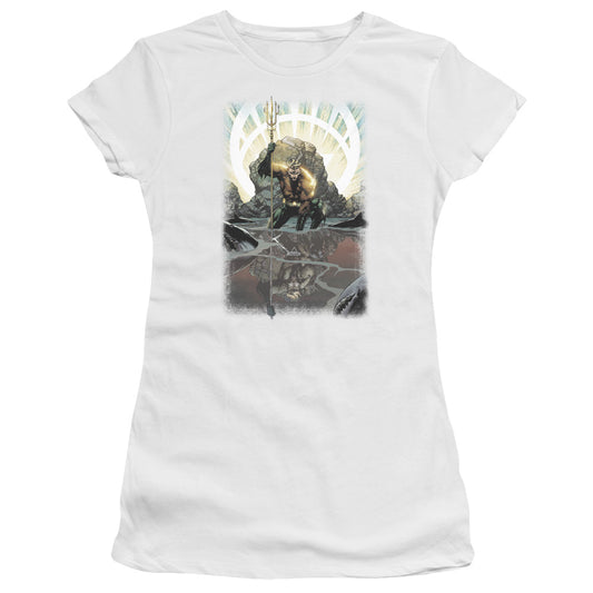 Jla - Brightest Day Aquaman - Short Sleeve Junior Sheer - White T-shirt