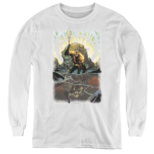 Jla - Brightest Day Aquaman - Youth Long Sleeve Tee - White