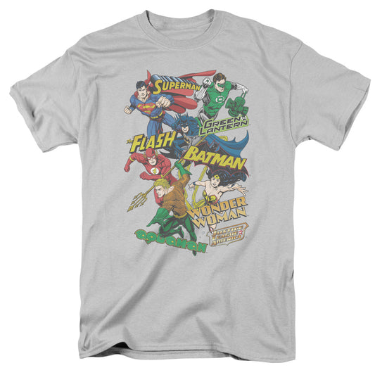 Jla - Justice Collage - Short Sleeve Adult 18/1 - Silver T-shirt