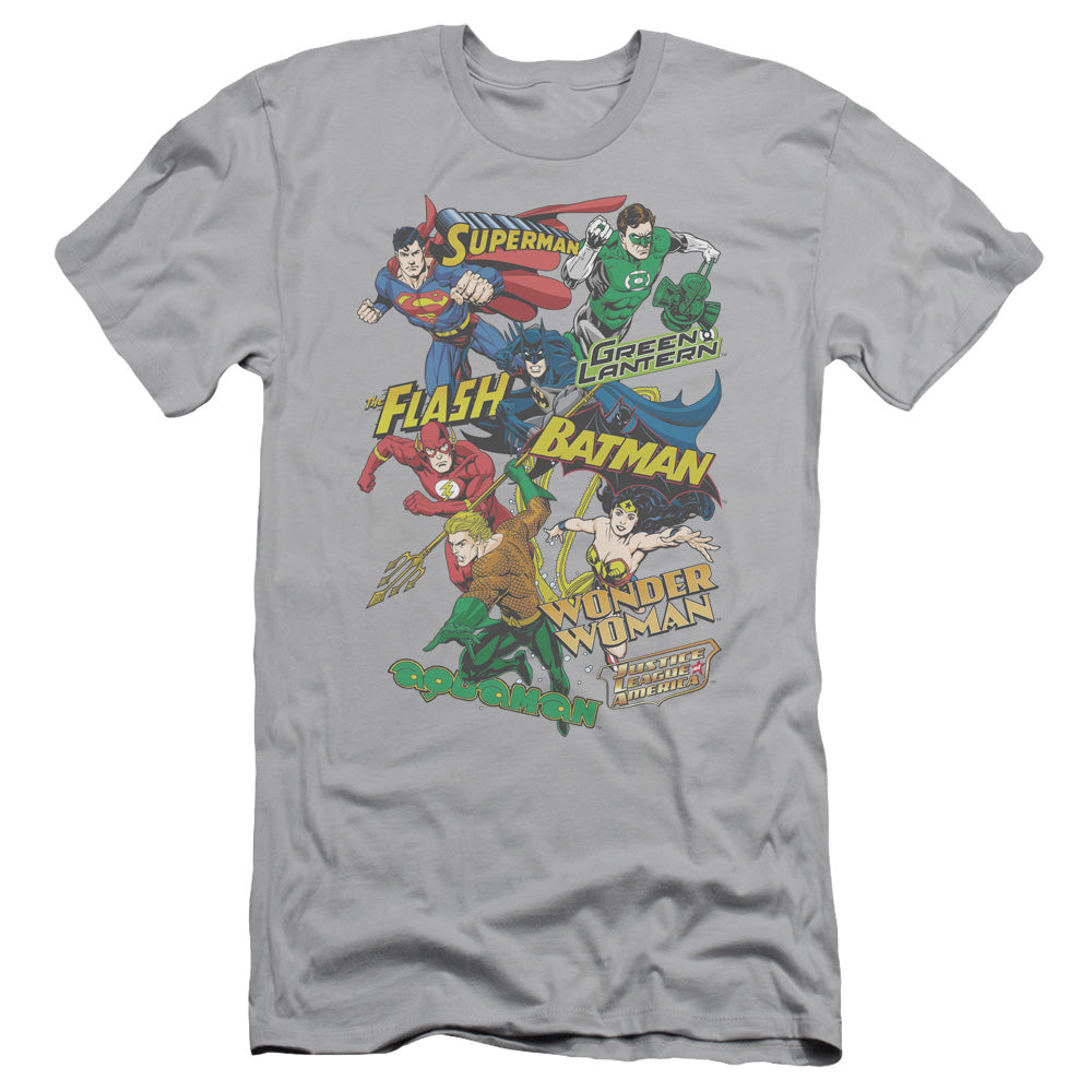 Jla - Justice Collage - Short Sleeve Adult 30/1 - Silver T-shirt