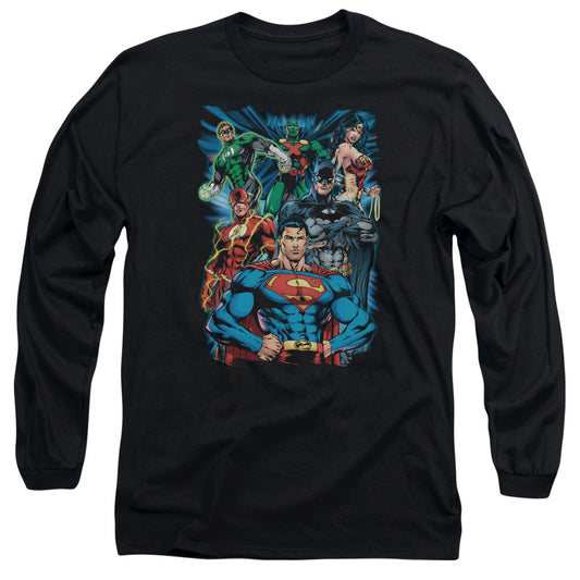 Jla - Justice Is Served - Long Sleeve Adult 18/1 - Black T-shirt