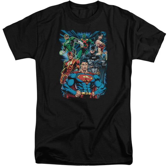 Jla - Justice Is Served - Short Sleeve Adult Tall - Black T-shirt