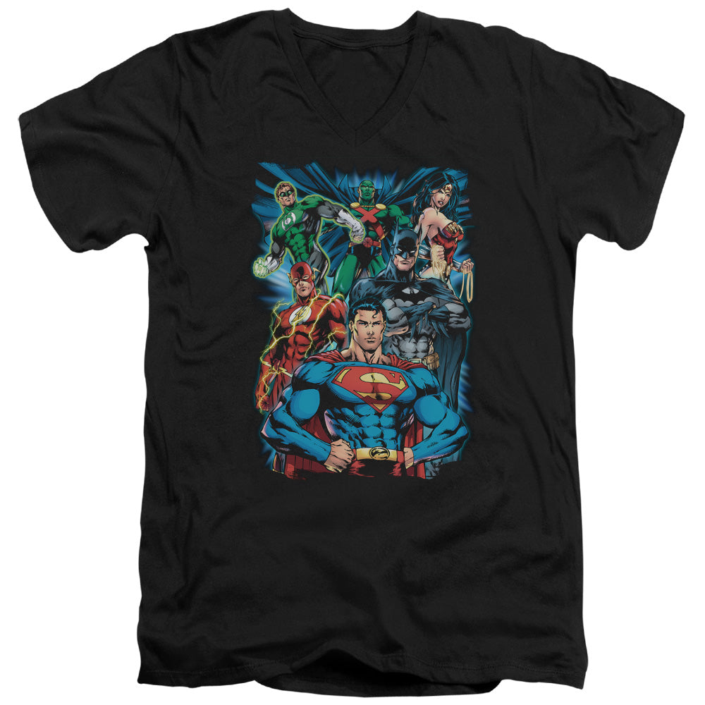 Jla - Justice Is Served - Short Sleeve Adult V-neck - Black T-shirt