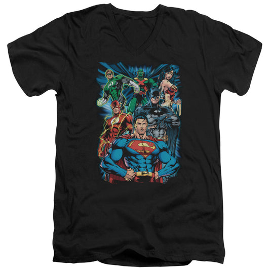 Jla - Justice Is Served - Short Sleeve Adult V-neck - Black T-shirt