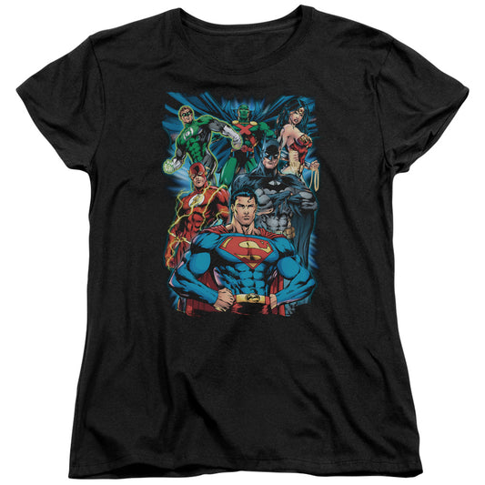 Jla - Justice Is Served - Short Sleeve Womens Tee - Black T-shirt