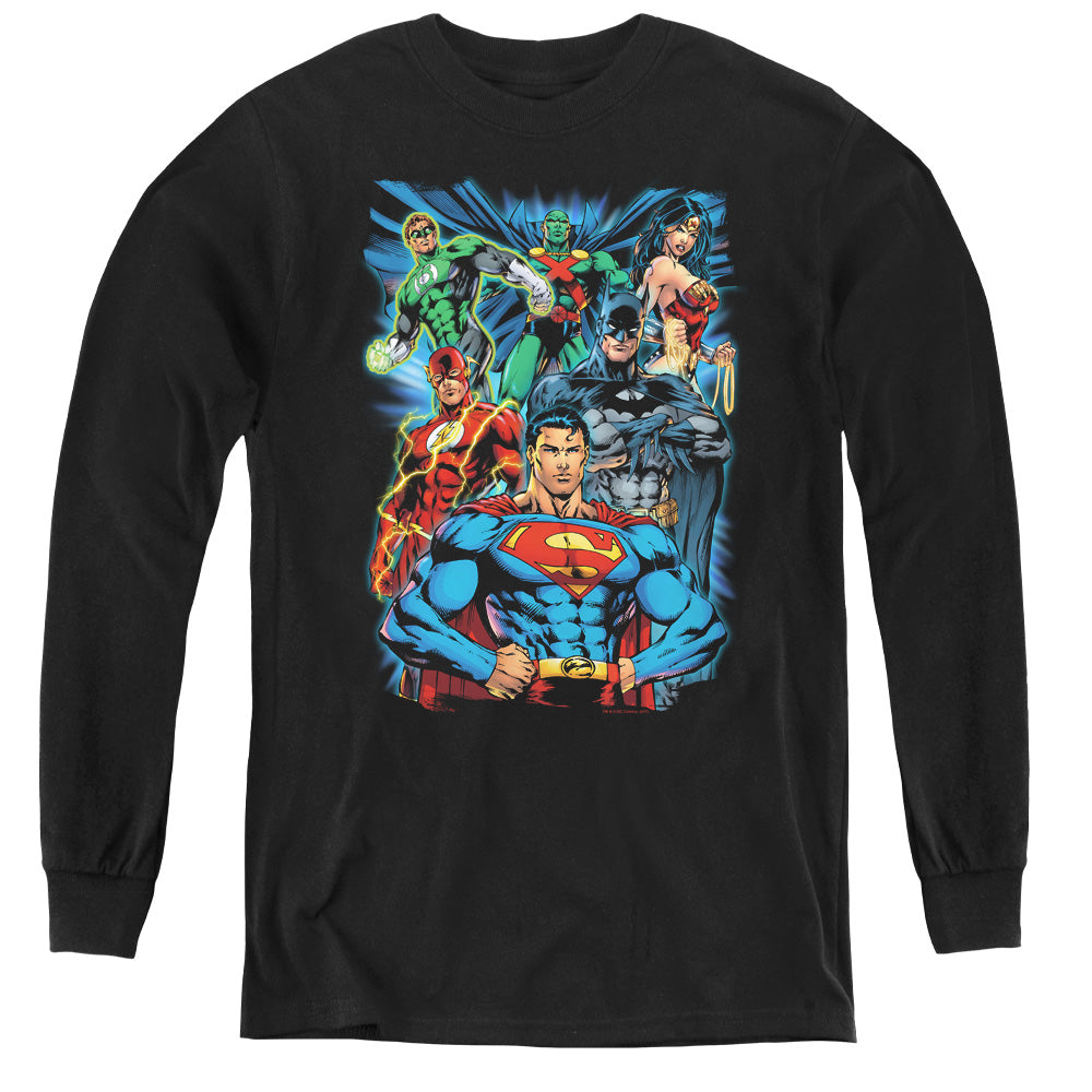 Jla - Justice Is Served - Youth Long Sleeve Tee - Black
