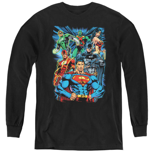 Jla - Justice Is Served - Youth Long Sleeve Tee - Black