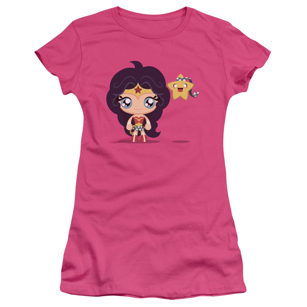 Jla - Cute Wonder Woman - Short Sleeve Junior Sheer - Hot Pink T-shirt