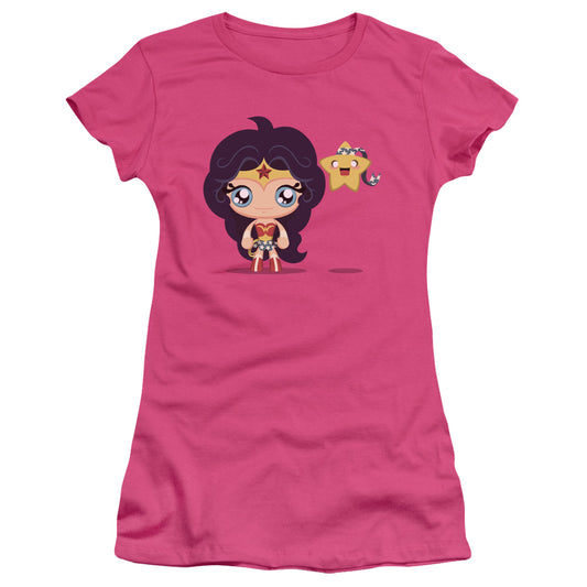 Jla - Cute Wonder Woman - Short Sleeve Junior Sheer - Hot Pink T-shirt