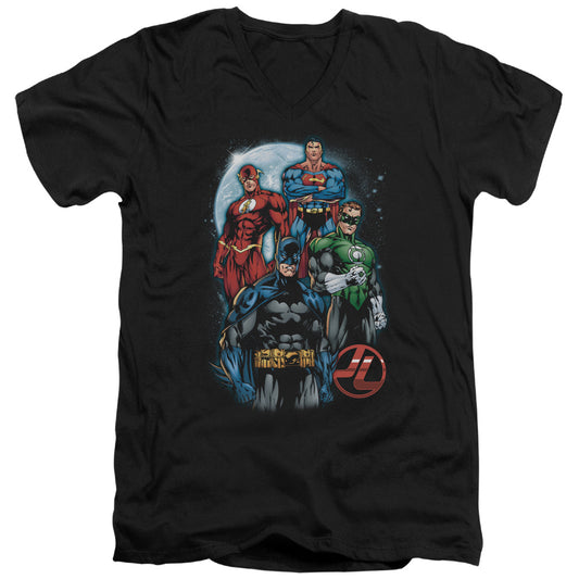 Jla - The Four - Short Sleeve Adult V-neck - Black T-shirt