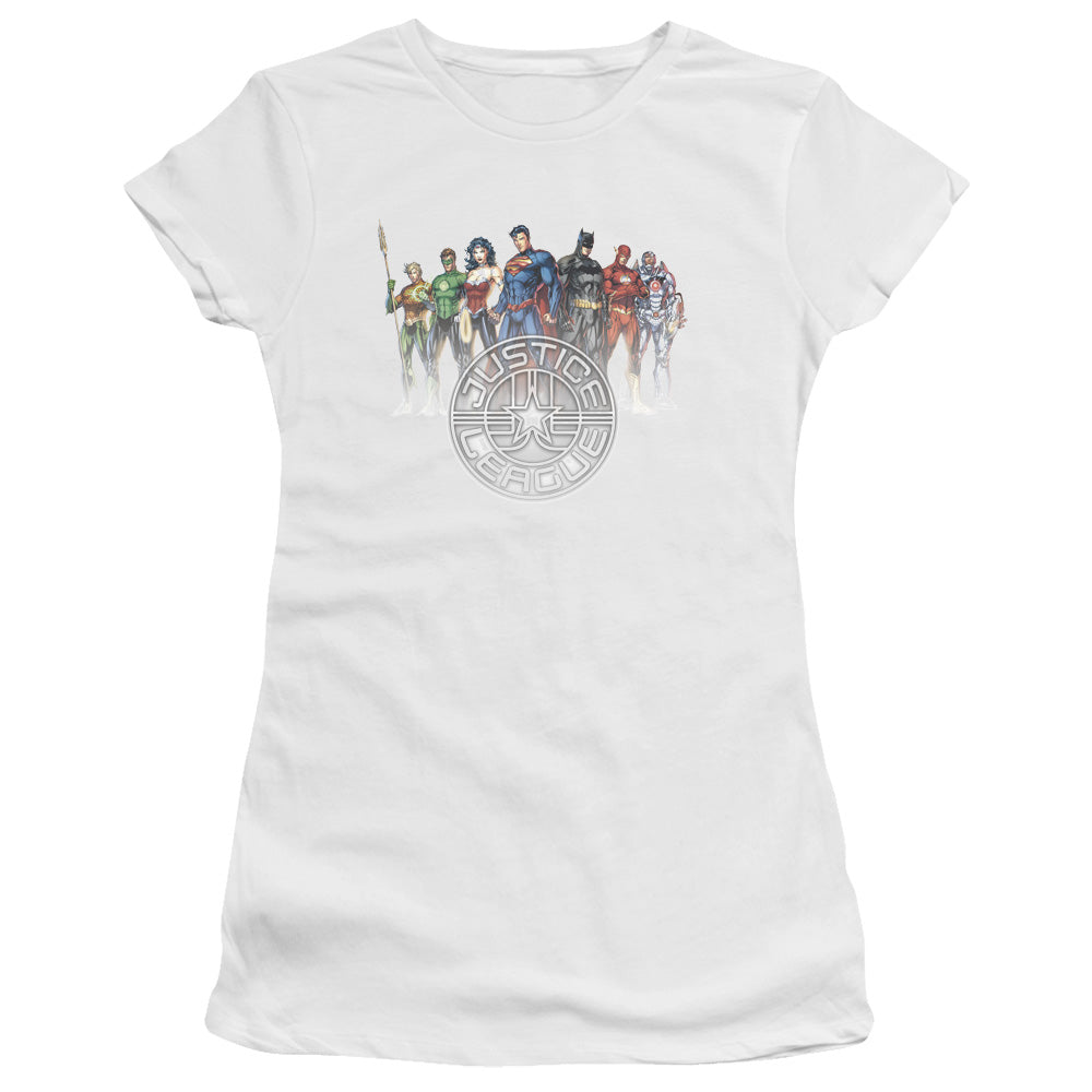 Jla - Circle Crest - Short Sleeve Junior Sheer - White T-shirt