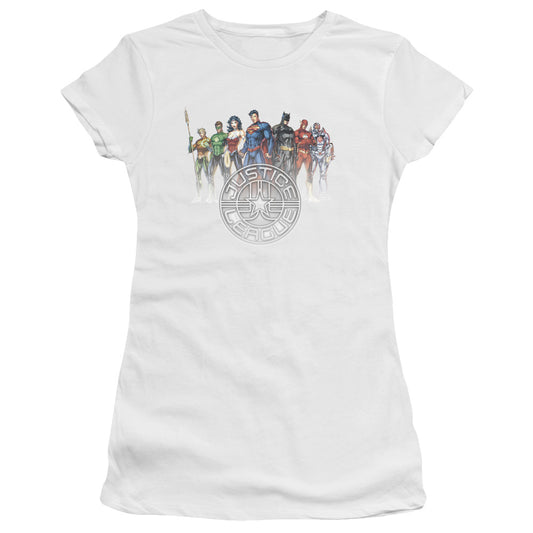 Jla - Circle Crest - Short Sleeve Junior Sheer - White T-shirt