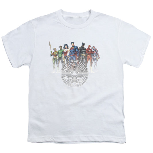Jla - Circle Crest - Short Sleeve Youth 18/1 - White T-shirt