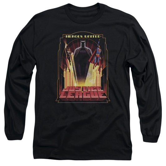 Jla - Heroes United - Long Sleeve Adult 18/1 - Black T-shirt