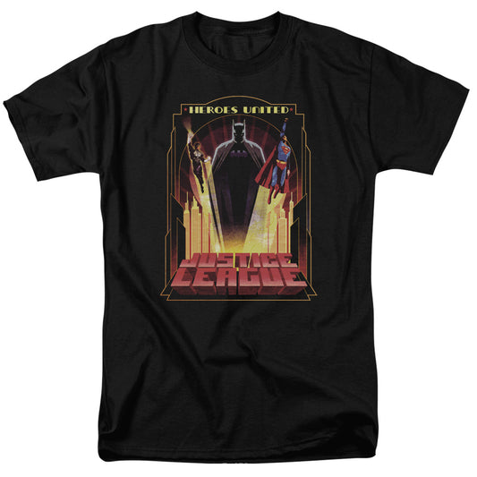 Jla - Heroes United - Short Sleeve Adult 18/1 - Black T-shirt