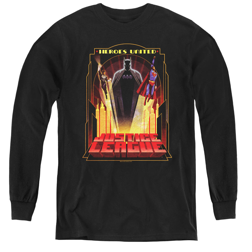 Jla - Heroes United - Youth Long Sleeve Tee - Black