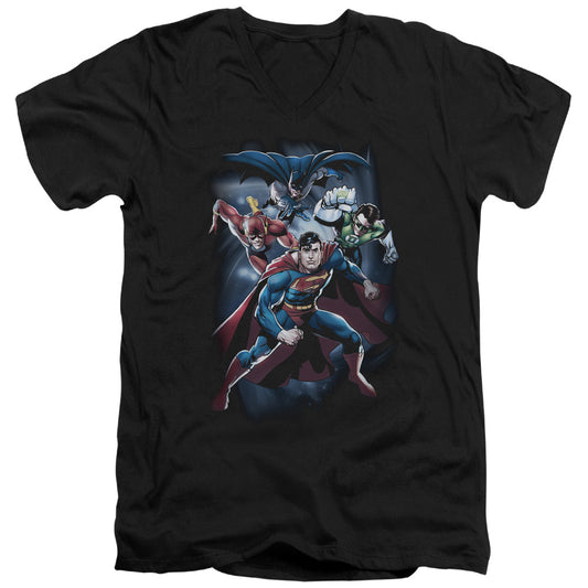 Jla - Cosmic Crew - Short Sleeve Adult V-neck - Black T-shirt