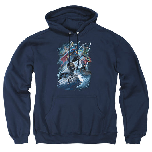 Jla - Ride The Lightening - Adult Pull-over Hoodie - Navy
