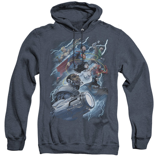 Jla - Ride The Lightening - Adult Heather Hoodie - Navy
