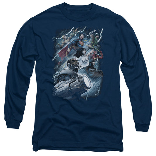 Jla - Ride The Lightening - Long Sleeve Adult 18/1 - Navy T-shirt