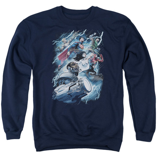 Jla - Ride The Lightening - Adult Crewneck Sweatshirt - Navy