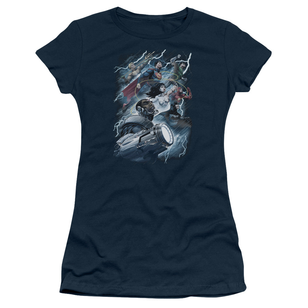 Jla - Ride The Lightening - Short Sleeve Junior Sheer - Navy T-shirt