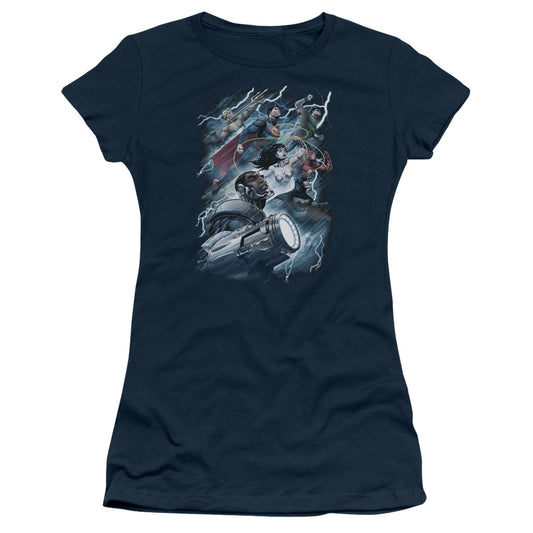 Jla - Ride The Lightening - Short Sleeve Junior Sheer - Navy T-shirt