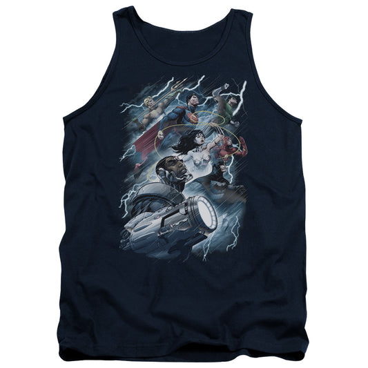 Jla - Ride The Lightening - Adult Tank - Navy