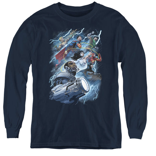 Jla - Ride The Lightening - Youth Long Sleeve Tee - Navy