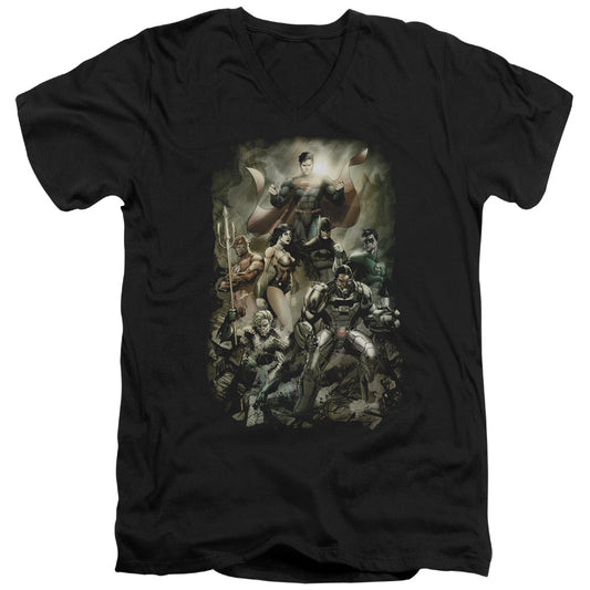 Jla - Aftermath - Short Sleeve Adult V-neck - Black T-shirt