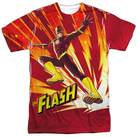 Jla - Lightning Fast -  Short Sleeve Adult 100% Poly Crew - White T-shirt