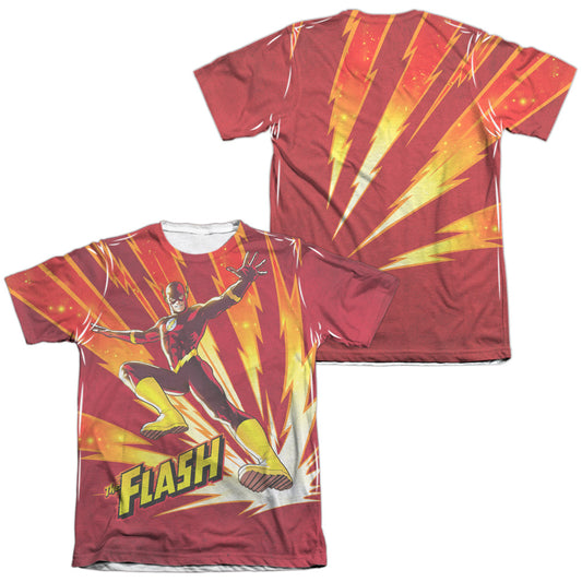 Jla - Lightning Fast (Front/back Print) - Adult 65/35 Poly/cotton Short Sleeve Tee - White T-shirt