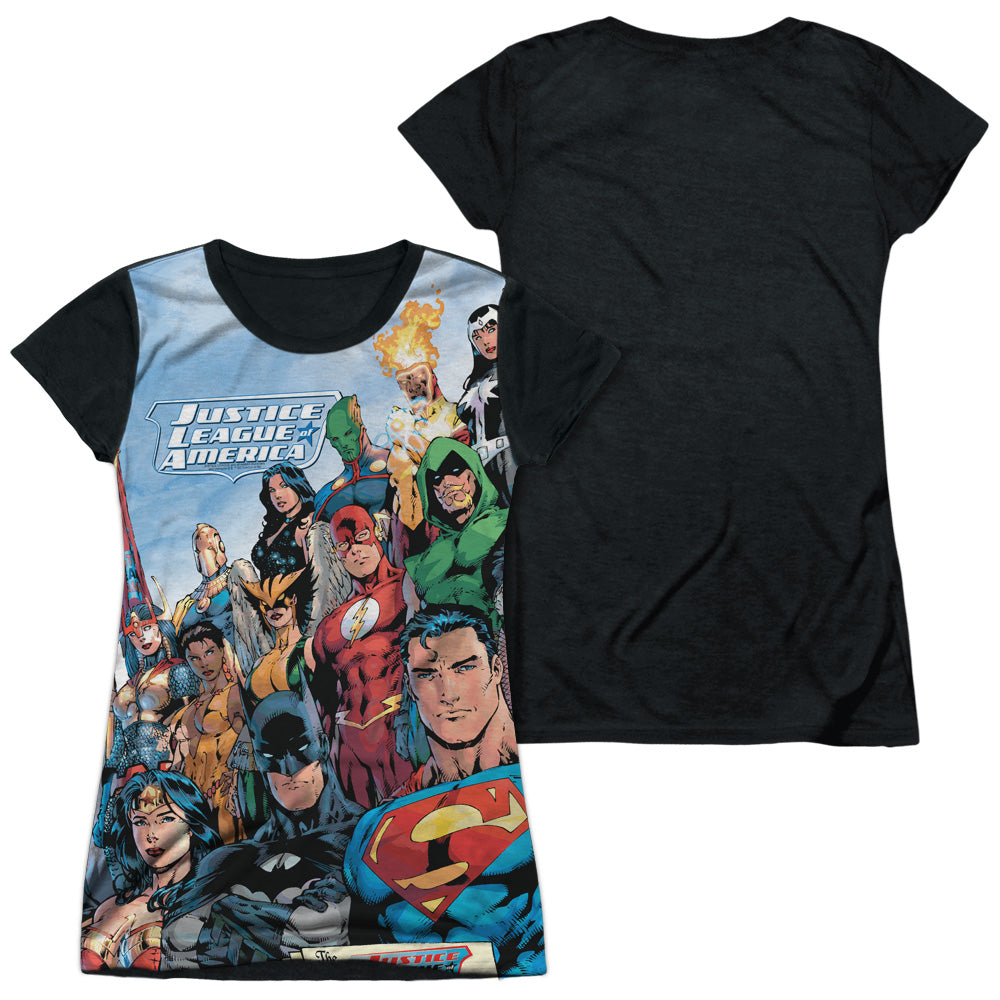 Jla - Justice League Of America - Short Sleeve Junior Poly Black Back - White T-shirt