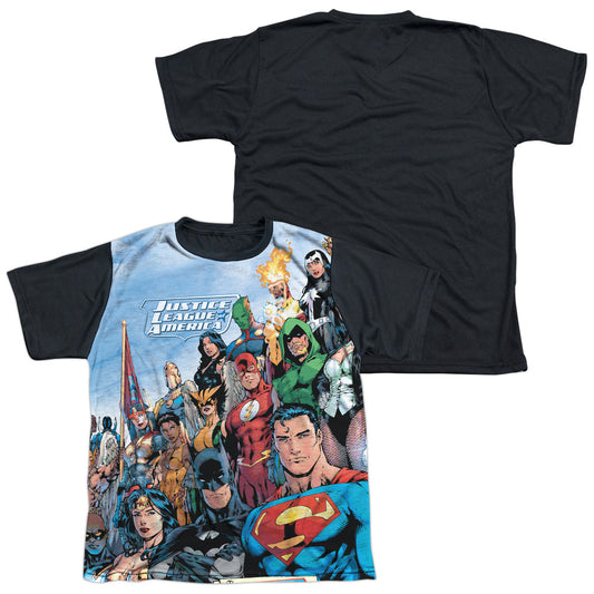 Jla - Justice League Of America - Short Sleeve Youth White Front Black Back   - White T-shirt