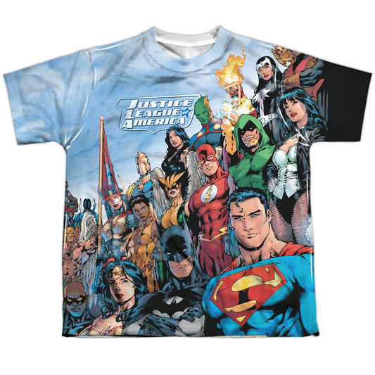 Jla - Justice League Of America - Short Sleeve Youth Poly Crew - White T-shirt