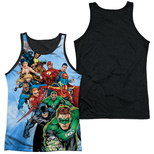 Jla - Heroes Unite - Adult Poly Tank Top Black Back - White